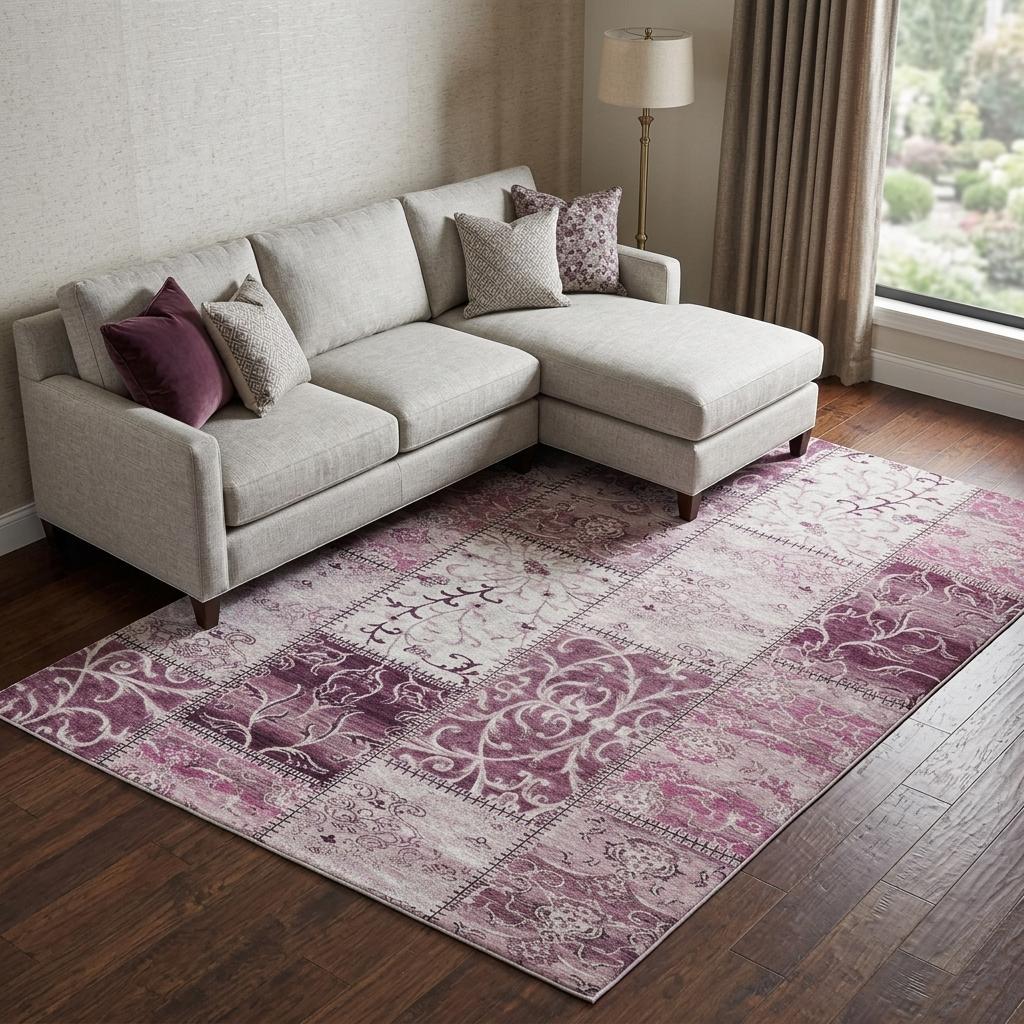 10' X 14' Burgundy And Eggplant Floral Shag Washable Area Rug With UV Protection - HomeRoots - Flyclothing LLC