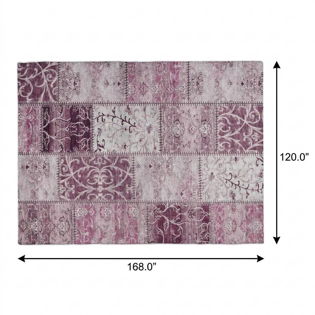 10' X 14' Burgundy And Eggplant Floral Shag Washable Area Rug With UV Protection - HomeRoots - Flyclothing LLC