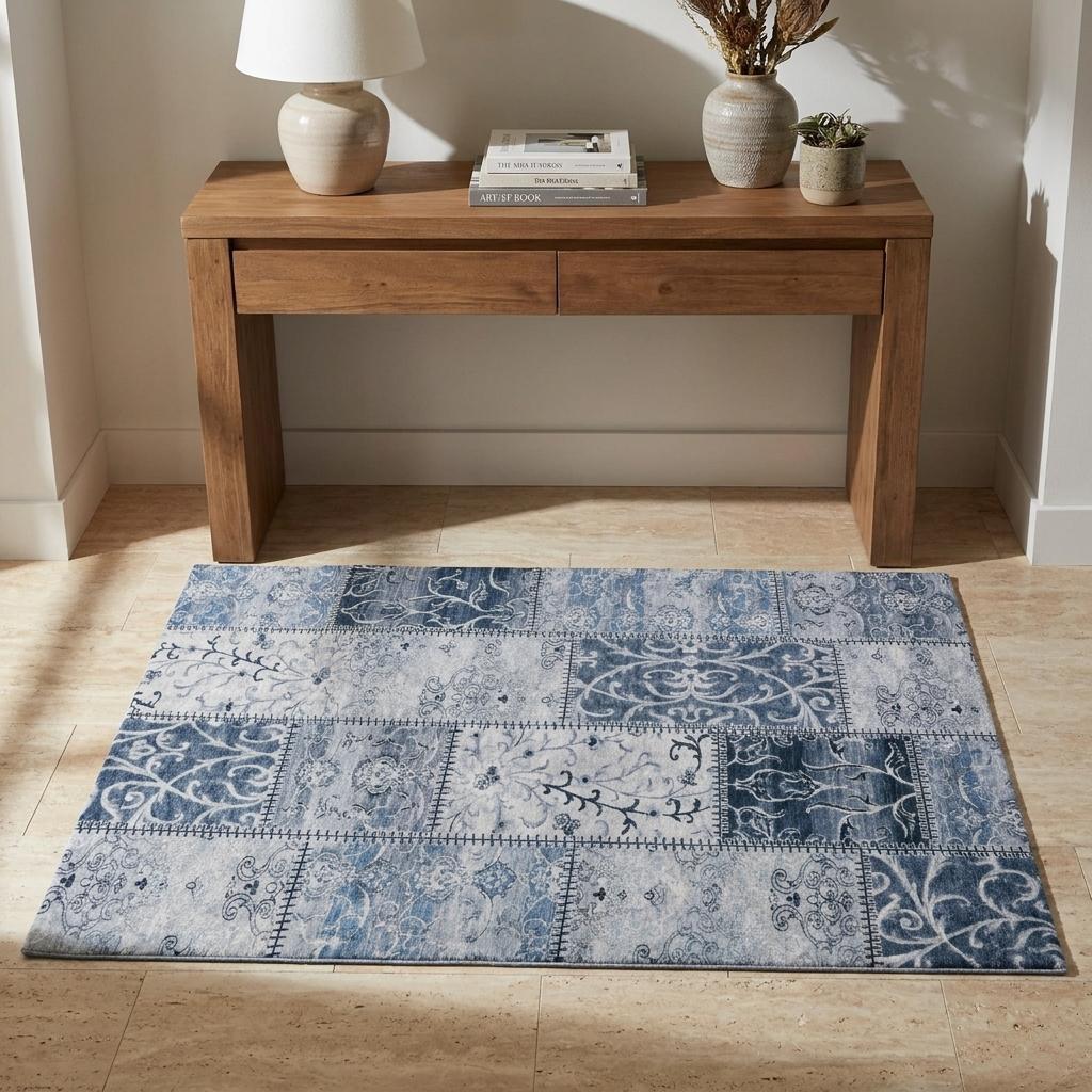 3' X 5' Denim Blue And Blue Floral Shag Washable Area Rug With UV Protection - HomeRoots - Flyclothing LLC