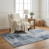 5' X 8' Denim Blue And Blue Floral Shag Washable Area Rug With UV Protection - HomeRoots - Flyclothing LLC