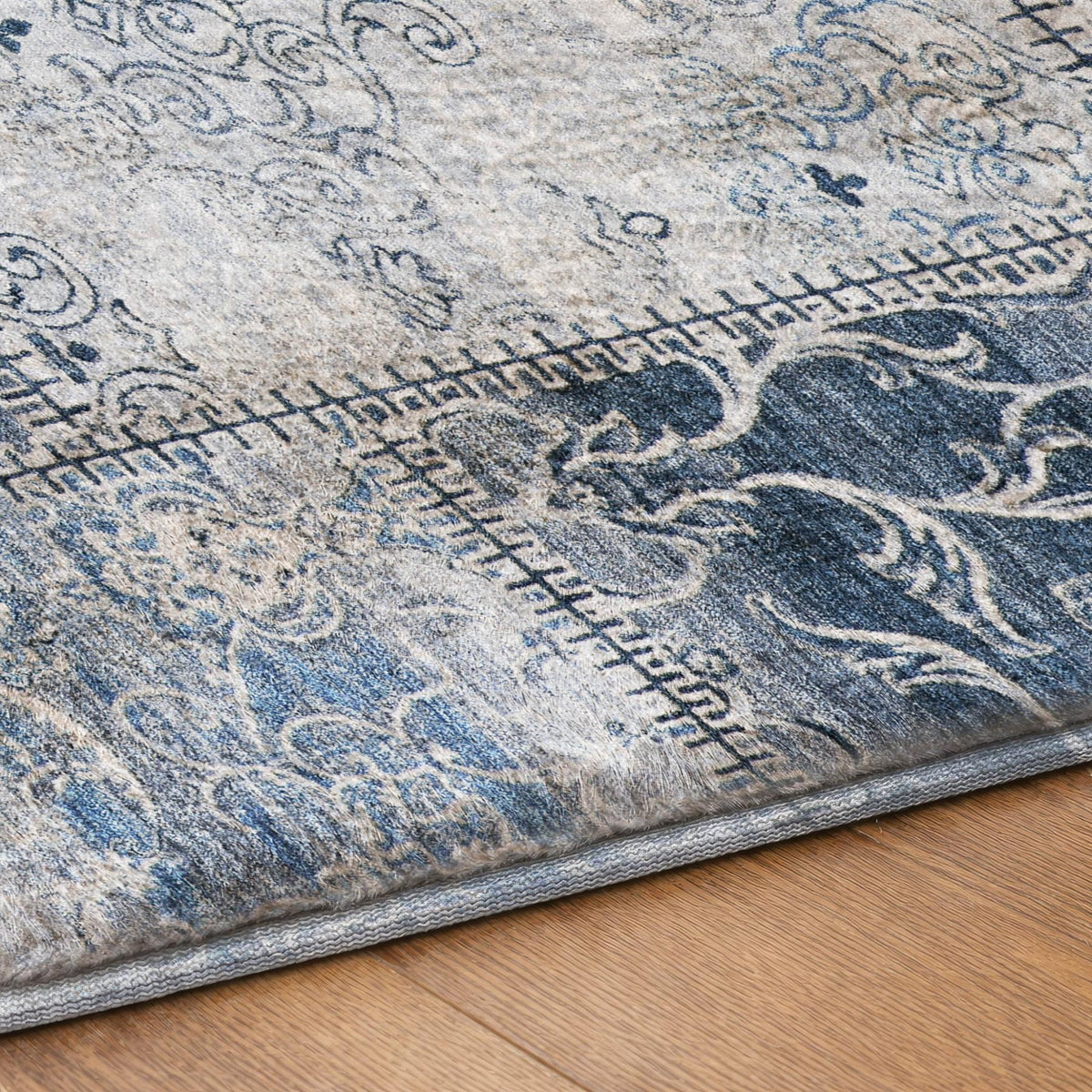 5' X 8' Denim Blue And Blue Floral Shag Washable Area Rug With UV Protection - HomeRoots - Flyclothing LLC