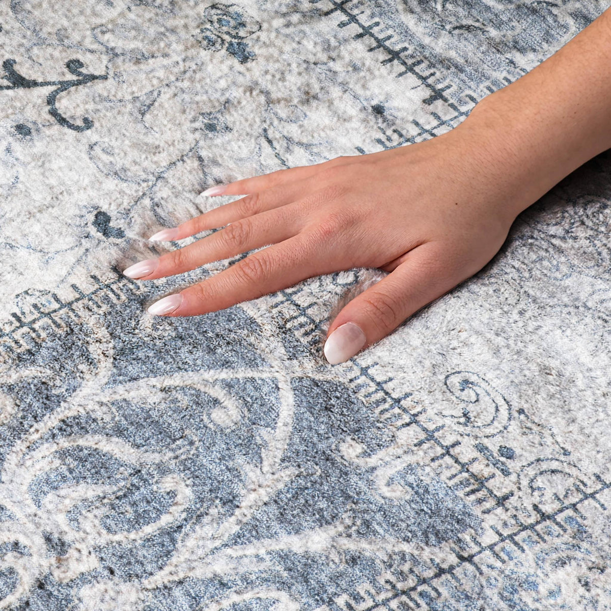 5' X 8' Denim Blue And Blue Floral Shag Washable Area Rug With UV Protection - HomeRoots - Flyclothing LLC