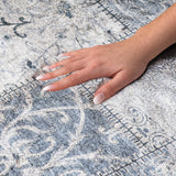 5' X 8' Denim Blue And Blue Floral Shag Washable Area Rug With UV Protection - HomeRoots - Flyclothing LLC