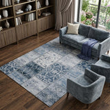8' X 10' Denim Blue And Blue Floral Shag Washable Area Rug With UV Protection - HomeRoots - Flyclothing LLC