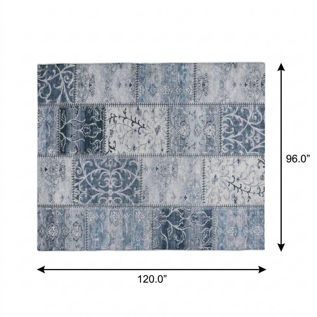 8' X 10' Denim Blue And Blue Floral Shag Washable Area Rug With UV Protection - HomeRoots - Flyclothing LLC