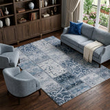10' X 14' Denim Blue And Blue Floral Shag Washable Area Rug With UV Protection - HomeRoots - Flyclothing LLC