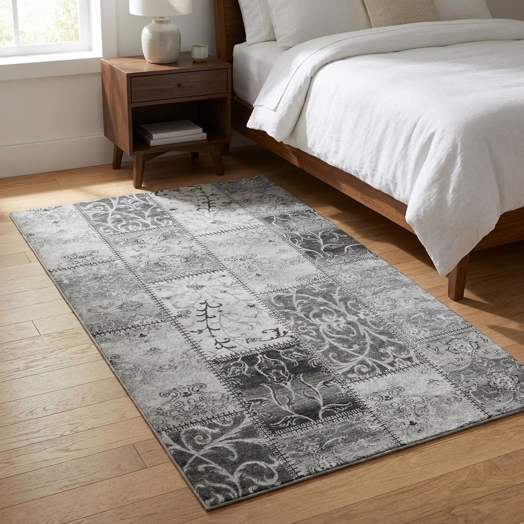 3' X 5' Gray And Silver Floral Shag Washable Area Rug With UV Protection - HomeRoots - Flyclothing LLC