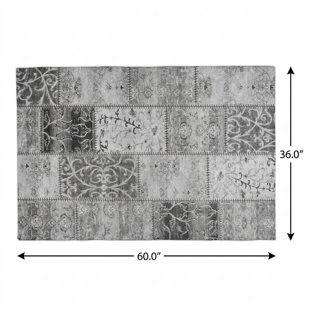 3' X 5' Gray And Silver Floral Shag Washable Area Rug With UV Protection - HomeRoots - Flyclothing LLC