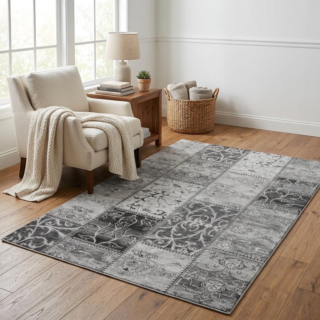5' X 8' Gray And Silver Floral Shag Washable Area Rug With UV Protection - HomeRoots - Flyclothing LLC