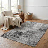 5' X 8' Gray And Silver Floral Shag Washable Area Rug With UV Protection - HomeRoots - Flyclothing LLC