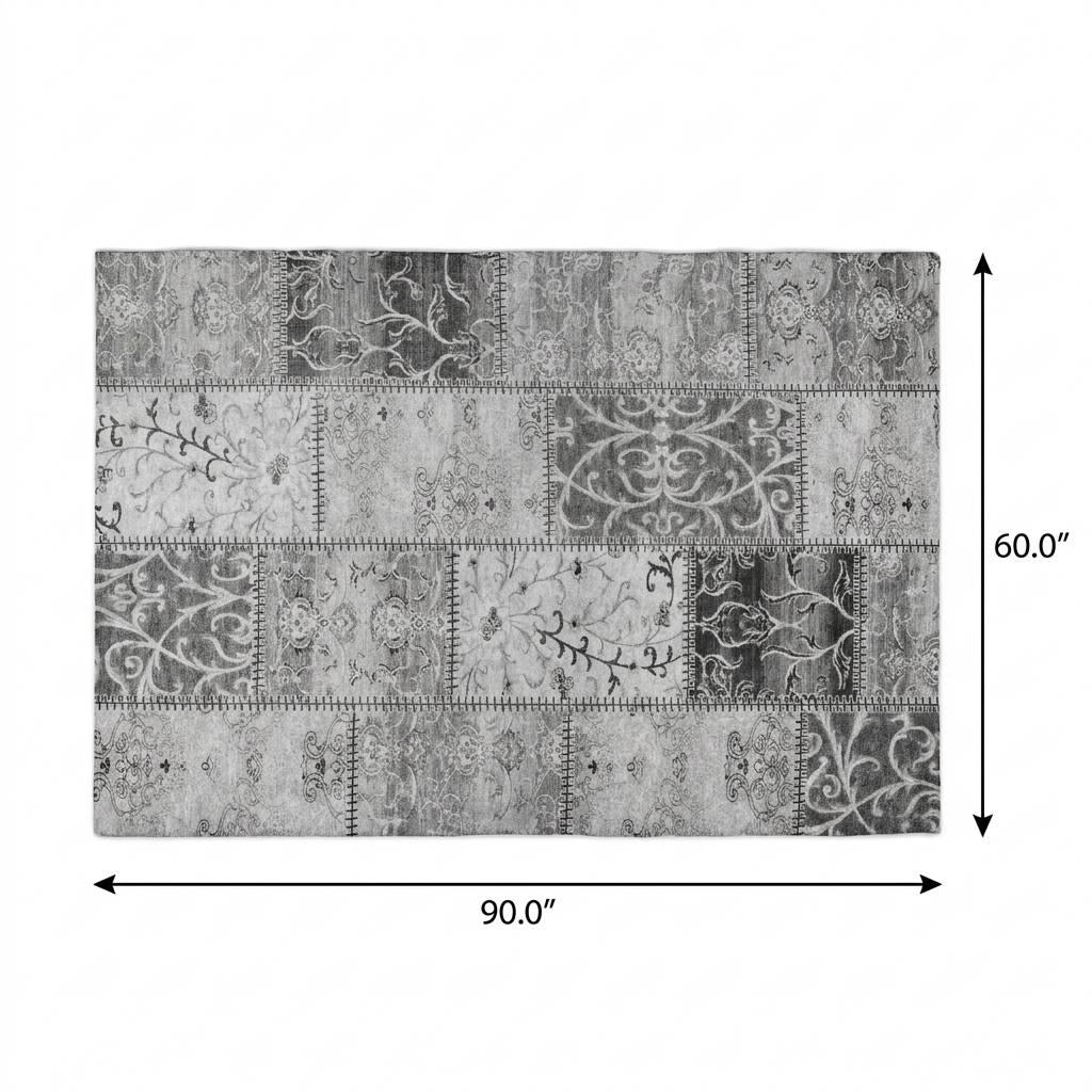 5' X 8' Gray And Silver Floral Shag Washable Area Rug With UV Protection - HomeRoots - Flyclothing LLC