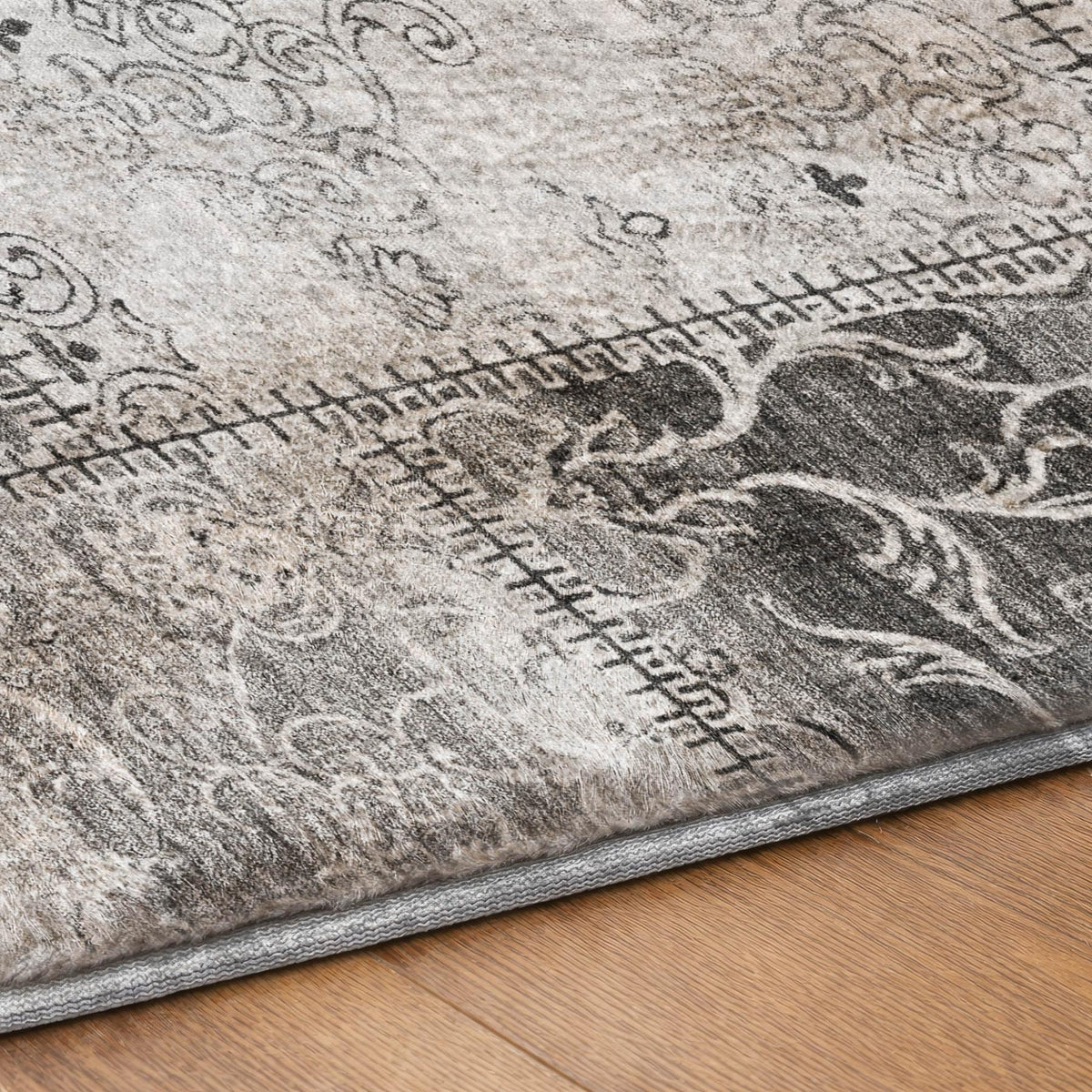 9' X 12' Gray And Silver Floral Shag Washable Area Rug With UV Protection - HomeRoots - Flyclothing LLC