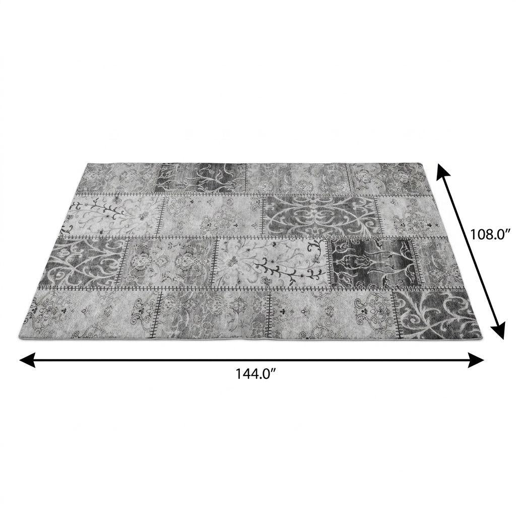 9' X 12' Gray And Silver Floral Shag Washable Area Rug With UV Protection - HomeRoots - Flyclothing LLC