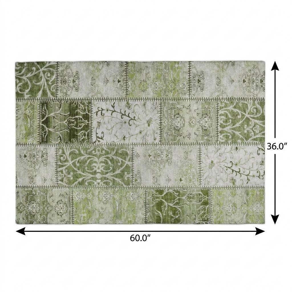 3' X 5' Green And Gray Floral Shag Washable Area Rug With UV Protection - HomeRoots - Flyclothing LLC