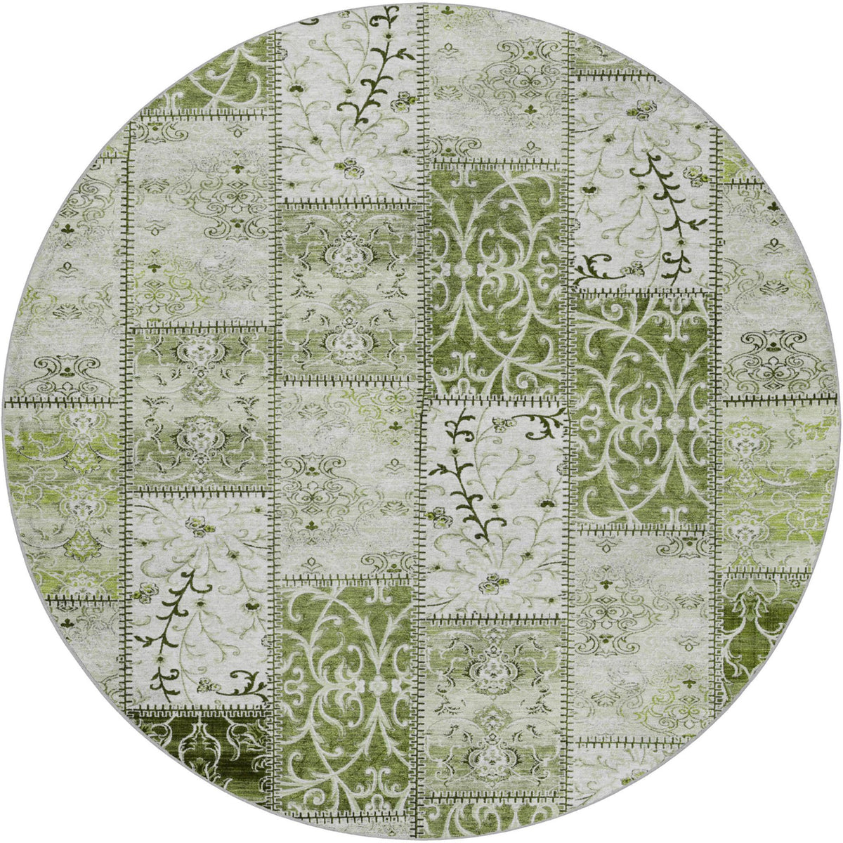 8' Green And Gray Floral Shag Washable Round Rug With UV Protection - HomeRoots - Flyclothing LLC