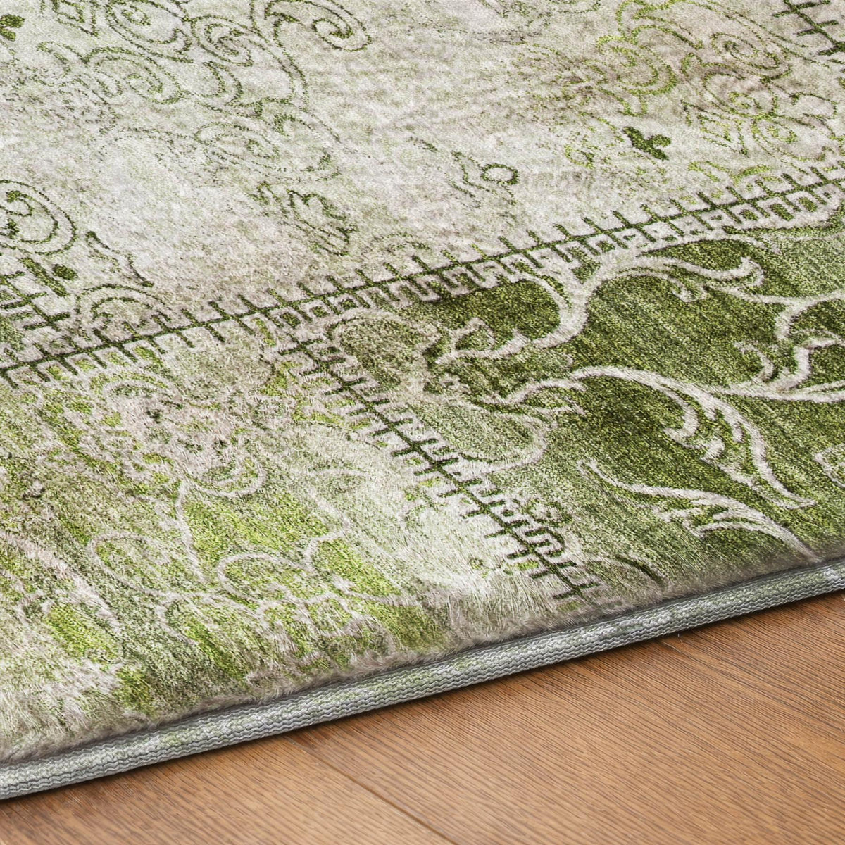 8' Green And Gray Floral Shag Washable Round Rug With UV Protection - HomeRoots - Flyclothing LLC