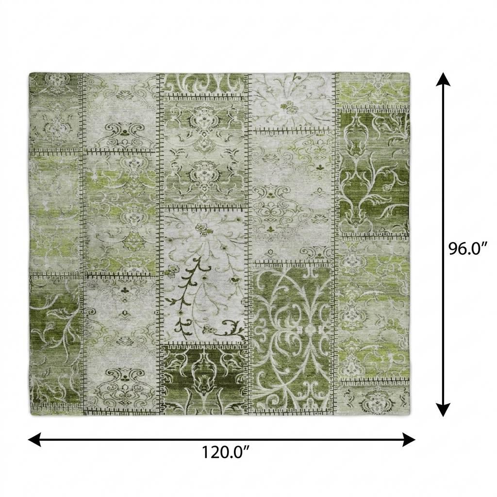 8' X 10' Green And Gray Floral Shag Washable Area Rug With UV Protection - HomeRoots - Flyclothing LLC