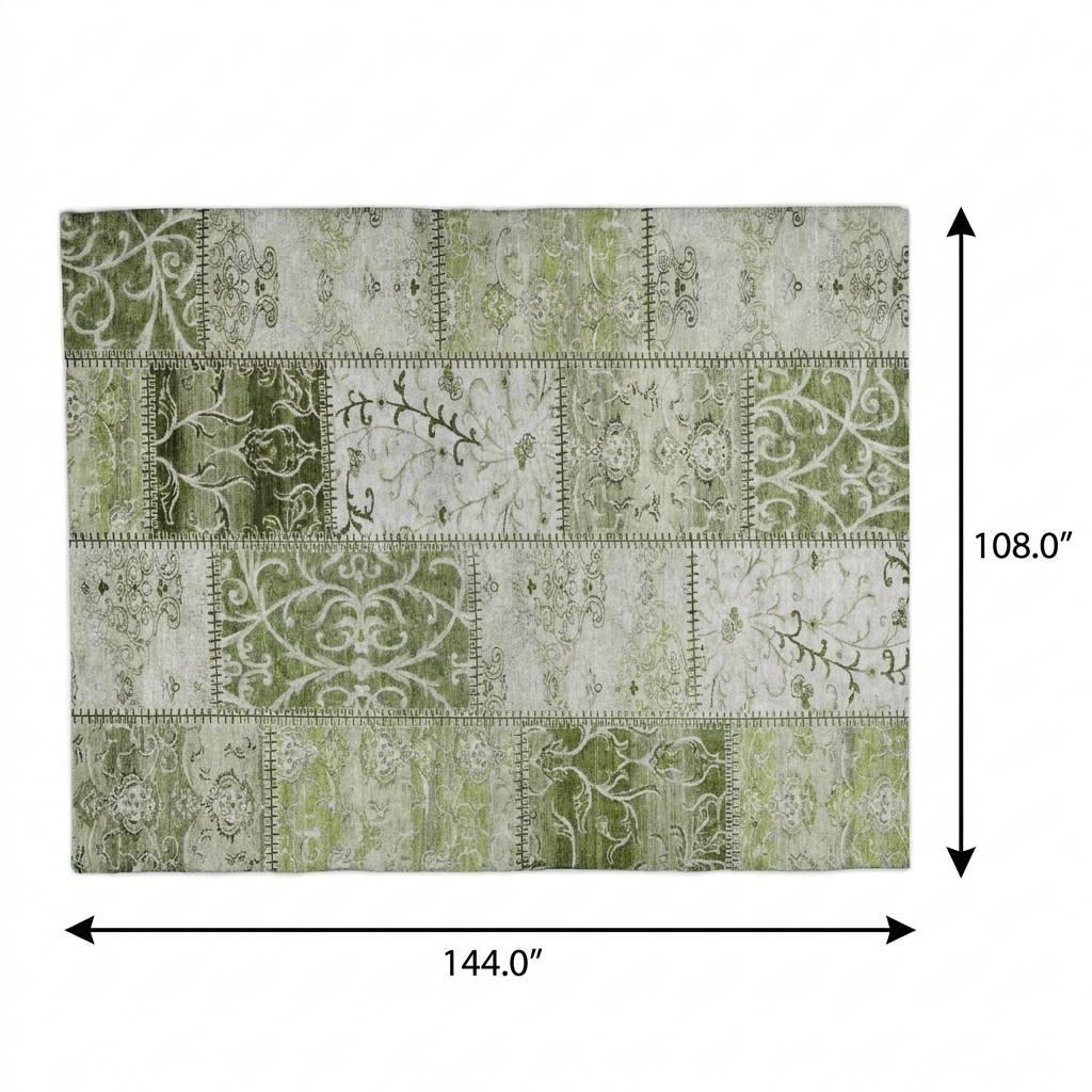 9' X 12' Green And Gray Floral Shag Washable Area Rug With UV Protection - HomeRoots - Flyclothing LLC