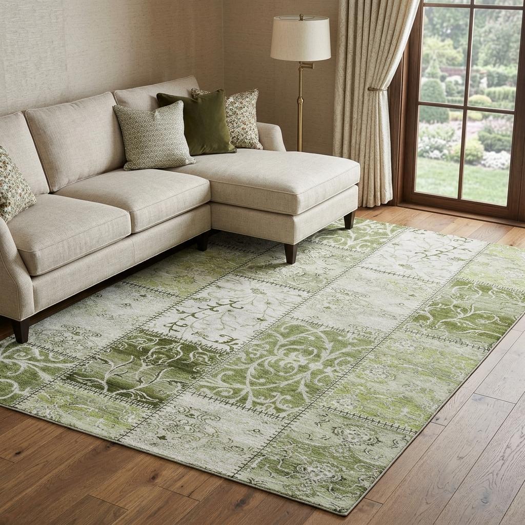 10' X 14' Green And Gray Floral Shag Washable Area Rug With UV Protection - HomeRoots - Flyclothing LLC