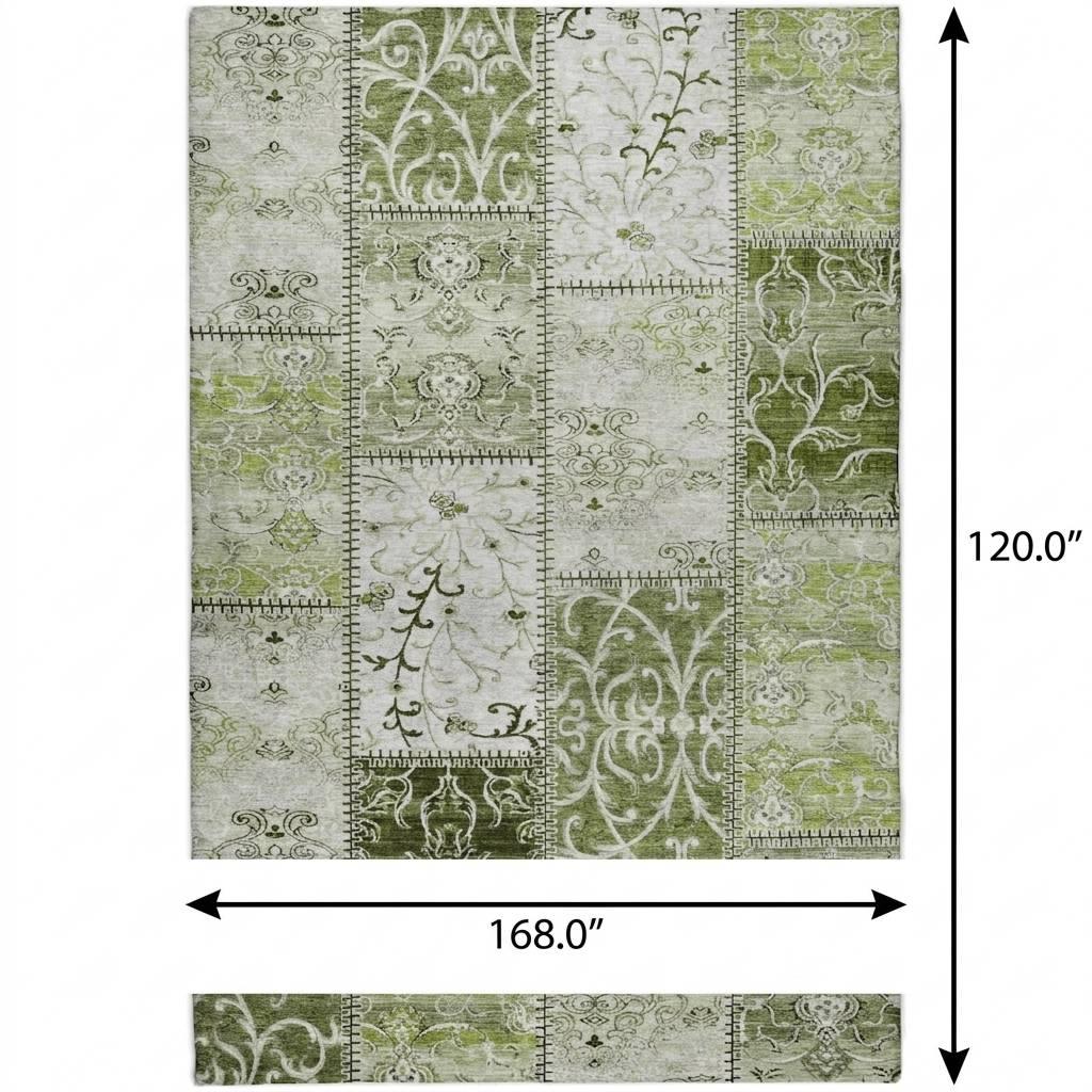 10' X 14' Green And Gray Floral Shag Washable Area Rug With UV Protection - HomeRoots - Flyclothing LLC