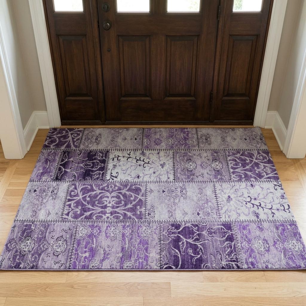 3' X 5' Purple And Lilac Floral Shag Washable Area Rug With UV Protection - HomeRoots - Flyclothing LLC