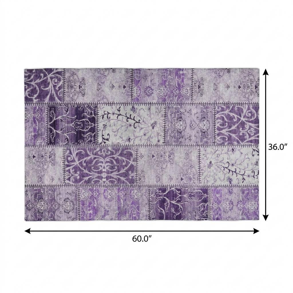 3' X 5' Purple And Lilac Floral Shag Washable Area Rug With UV Protection - HomeRoots - Flyclothing LLC