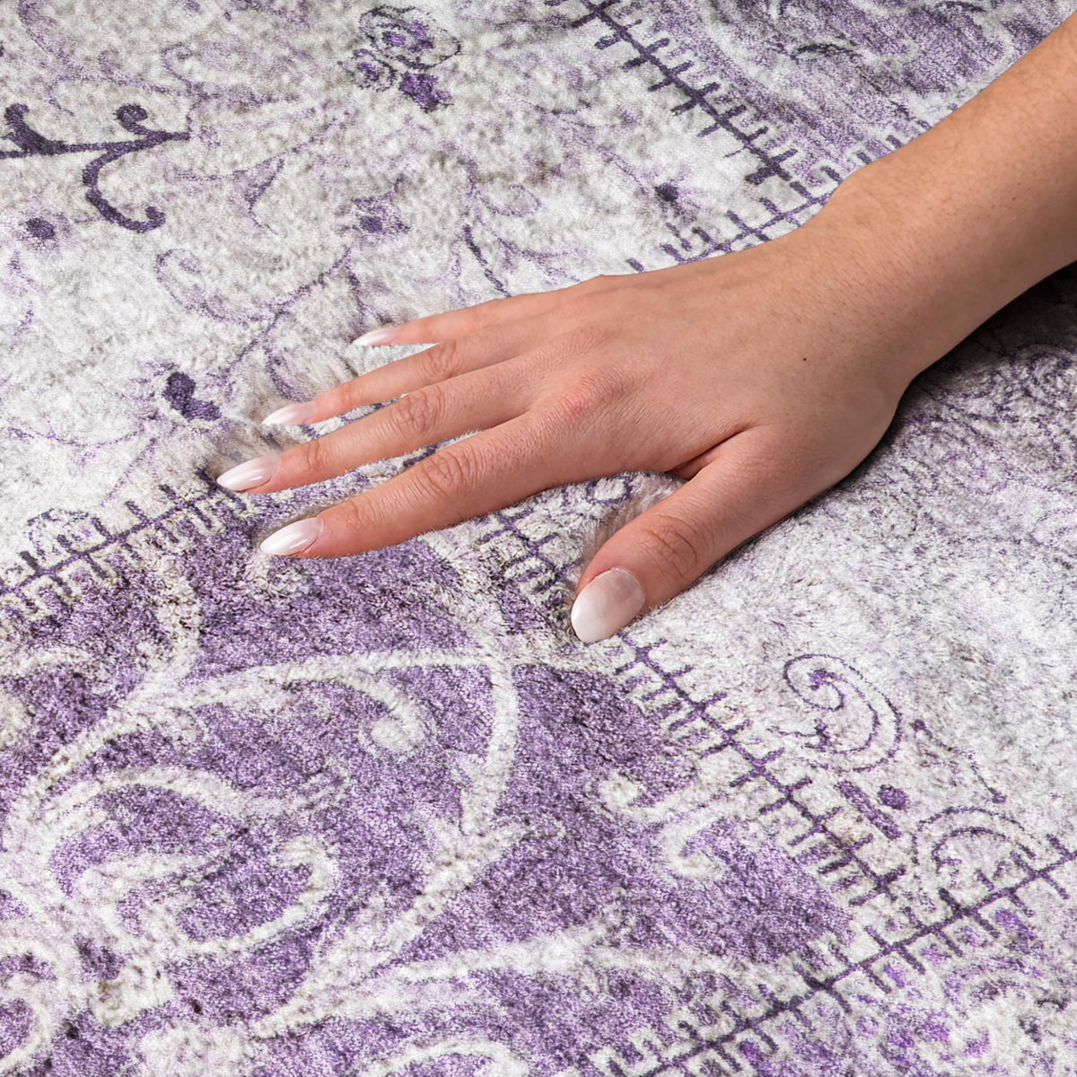 5' X 8' Purple And Lilac Floral Shag Washable Area Rug With UV Protection - HomeRoots - Flyclothing LLC