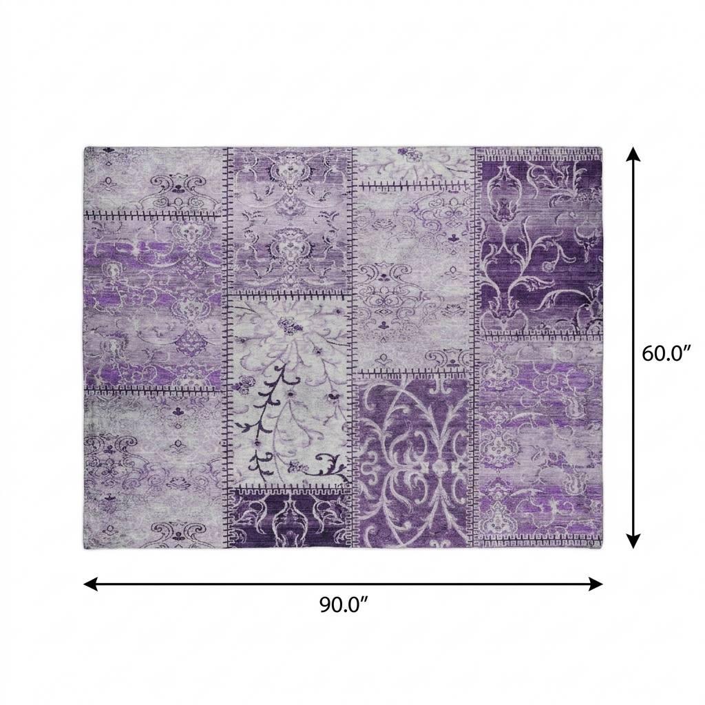 5' X 8' Purple And Lilac Floral Shag Washable Area Rug With UV Protection - HomeRoots - Flyclothing LLC