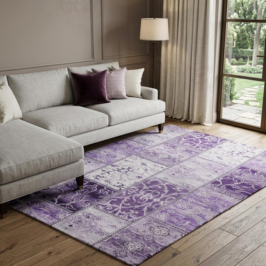9' X 12' Purple And Lilac Floral Shag Washable Area Rug With UV Protection - HomeRoots - Flyclothing LLC