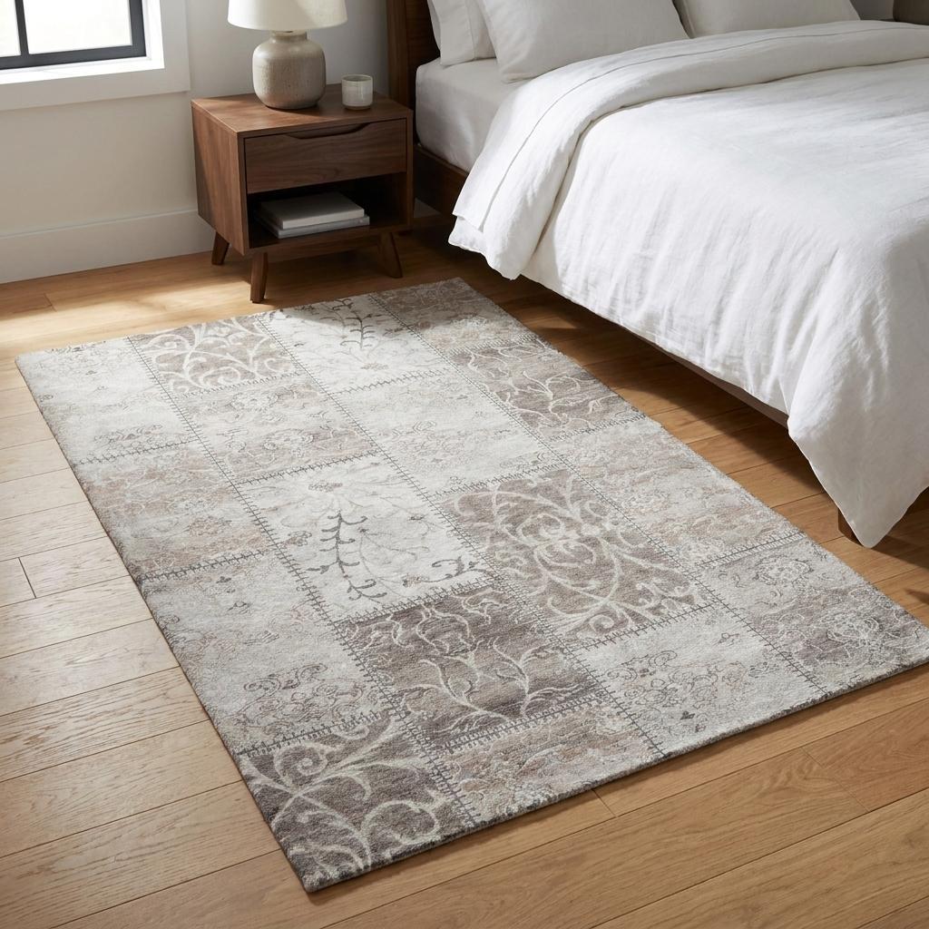 3' X 5' Taupe And Beige Floral Shag Washable Area Rug With UV Protection - HomeRoots - Flyclothing LLC