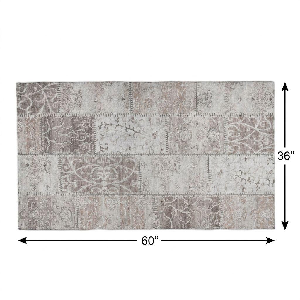 3' X 5' Taupe And Beige Floral Shag Washable Area Rug With UV Protection - HomeRoots - Flyclothing LLC