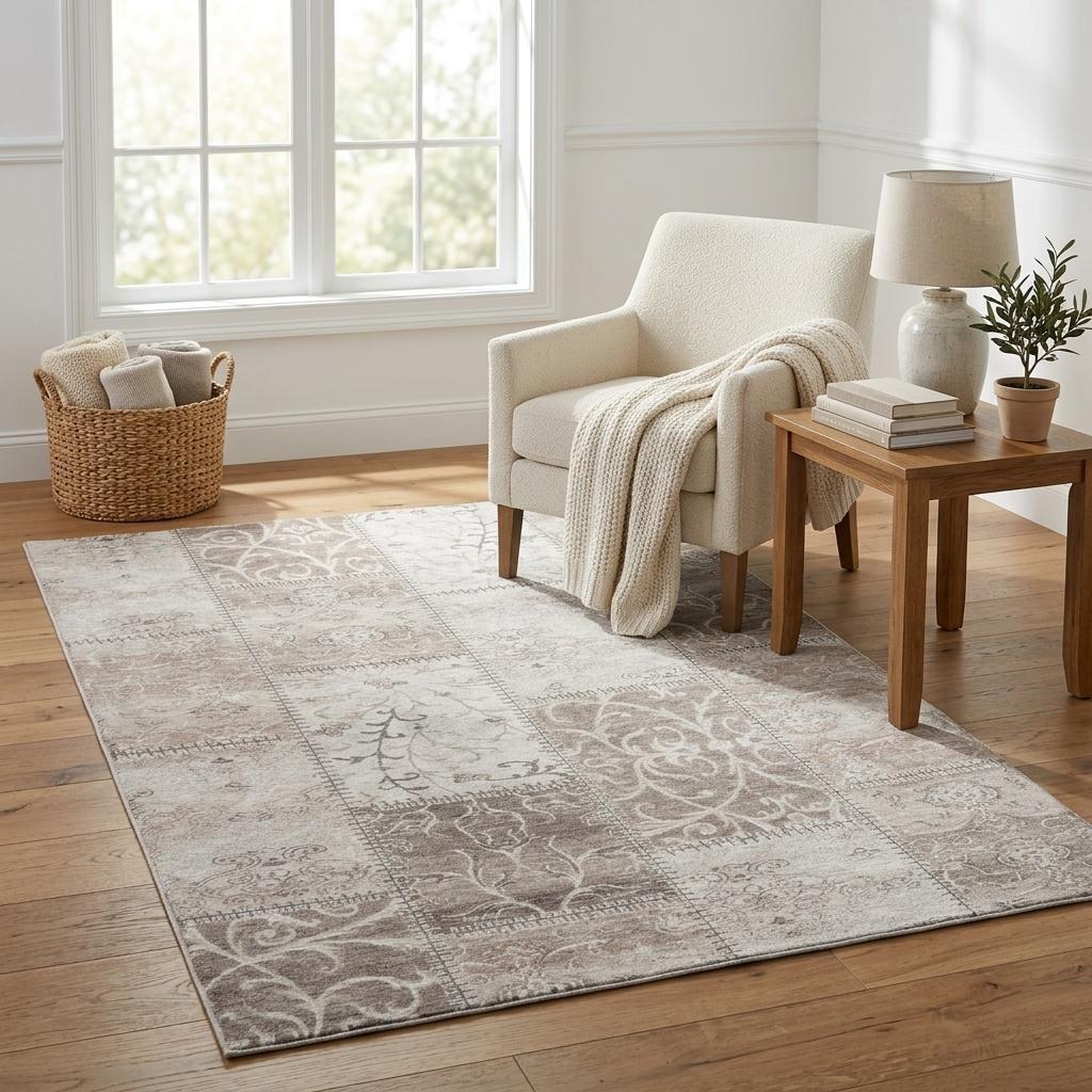 5' X 8' Taupe And Beige Floral Shag Washable Area Rug With UV Protection - HomeRoots - Flyclothing LLC