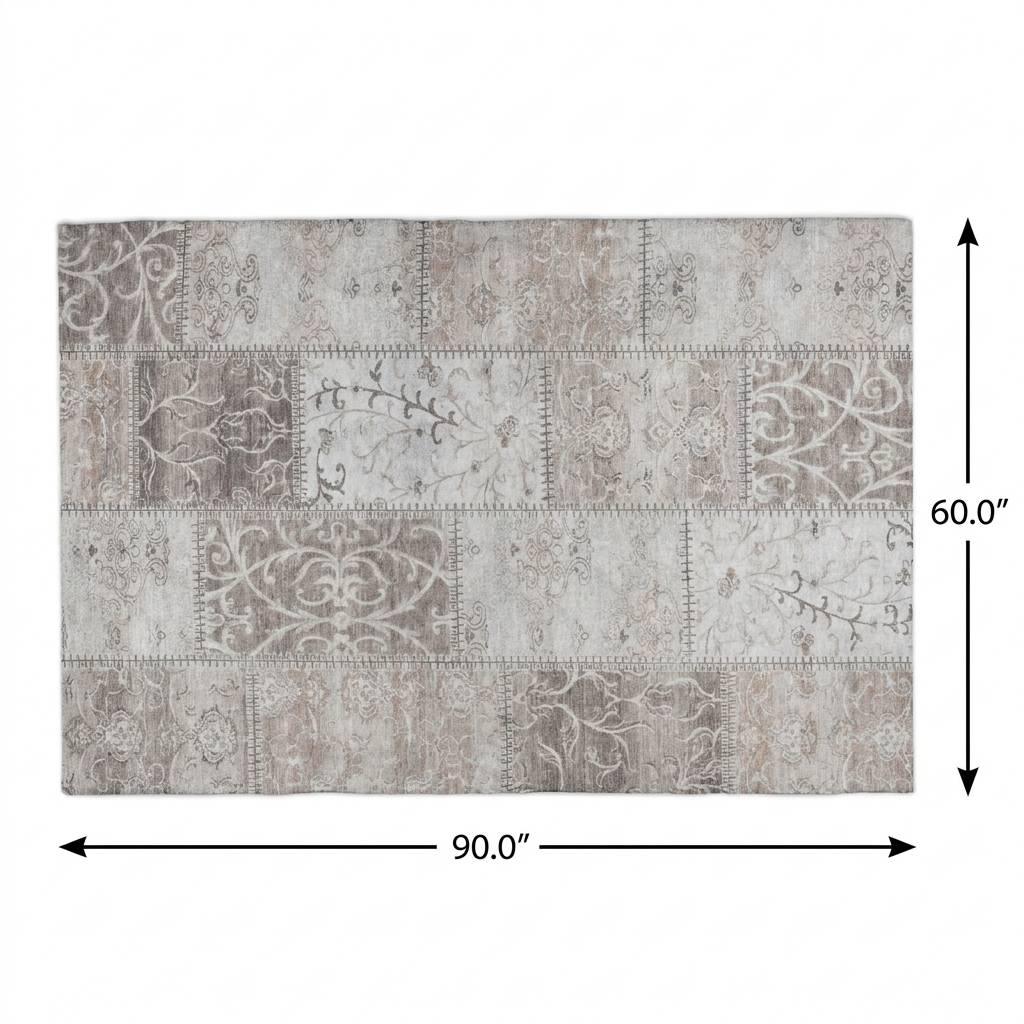 5' X 8' Taupe And Beige Floral Shag Washable Area Rug With UV Protection - HomeRoots - Flyclothing LLC