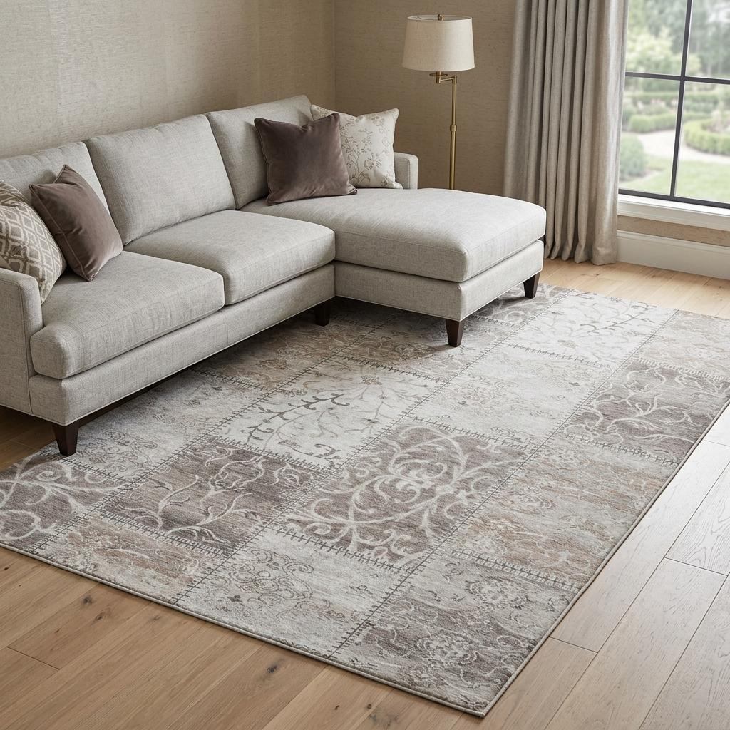 8' X 10' Taupe And Beige Floral Shag Washable Area Rug With UV Protection - HomeRoots - Flyclothing LLC
