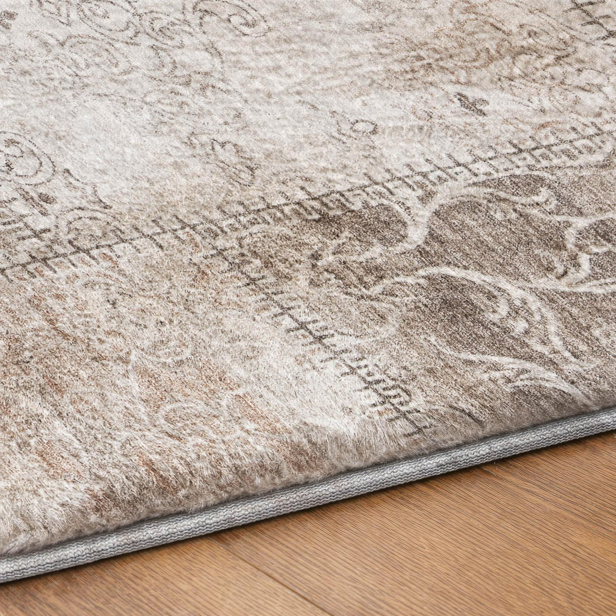 8' X 10' Taupe And Beige Floral Shag Washable Area Rug With UV Protection - HomeRoots - Flyclothing LLC