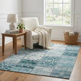 5' X 8' Teal And Ivory Floral Shag Washable Area Rug With UV Protection - HomeRoots - Flyclothing LLC