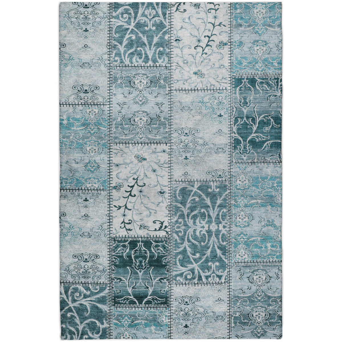 5' X 8' Teal And Ivory Floral Shag Washable Area Rug With UV Protection - HomeRoots - Flyclothing LLC