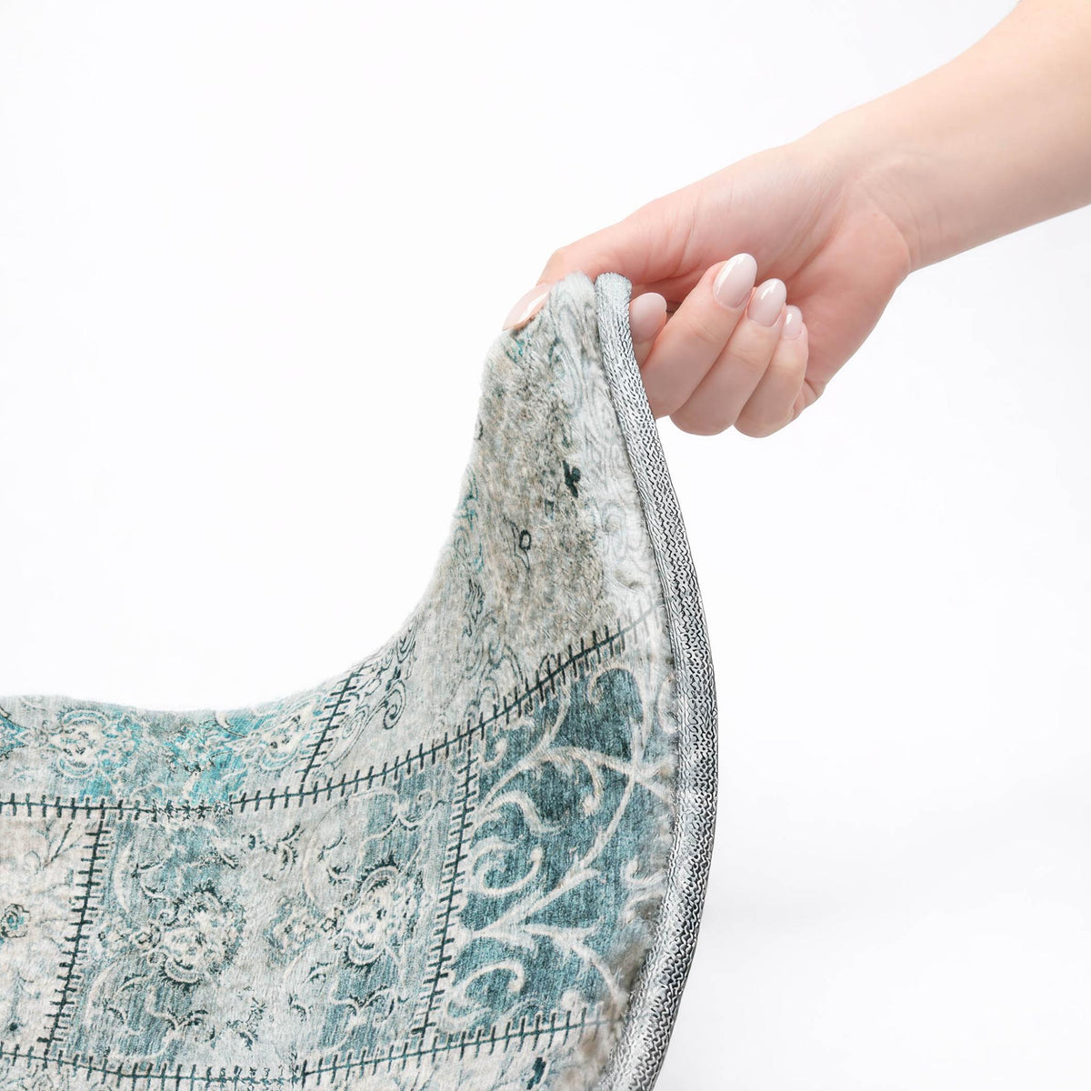 5' X 8' Teal And Ivory Floral Shag Washable Area Rug With UV Protection - HomeRoots - Flyclothing LLC