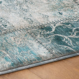 5' X 8' Teal And Ivory Floral Shag Washable Area Rug With UV Protection - HomeRoots - Flyclothing LLC