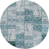 8' Teal And Ivory Floral Shag Washable Round Rug With UV Protection - HomeRoots - Flyclothing LLC