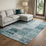 8' X 10' Teal And Ivory Floral Shag Washable Area Rug With UV Protection - HomeRoots - Flyclothing LLC