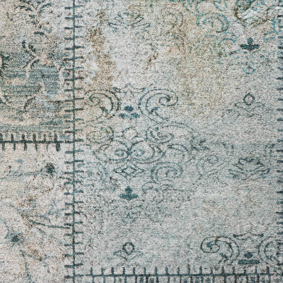 8' X 10' Teal And Ivory Floral Shag Washable Area Rug With UV Protection - HomeRoots - Flyclothing LLC