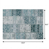 8' X 10' Teal And Ivory Floral Shag Washable Area Rug With UV Protection - HomeRoots - Flyclothing LLC