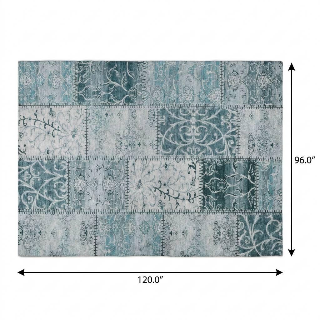 8' X 10' Teal And Ivory Floral Shag Washable Area Rug With UV Protection - HomeRoots - Flyclothing LLC