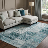 10' X 14' Teal And Ivory Floral Shag Washable Area Rug With UV Protection - HomeRoots - Flyclothing LLC