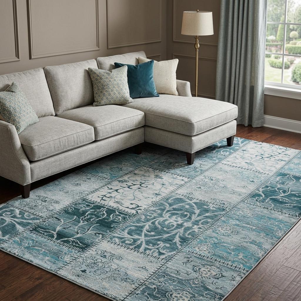 10' X 14' Teal And Ivory Floral Shag Washable Area Rug With UV Protection - HomeRoots - Flyclothing LLC