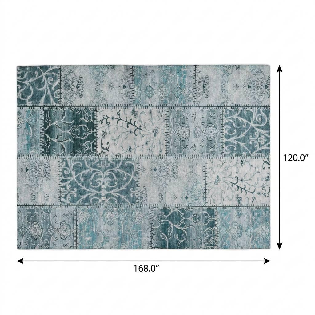 10' X 14' Teal And Ivory Floral Shag Washable Area Rug With UV Protection - HomeRoots - Flyclothing LLC