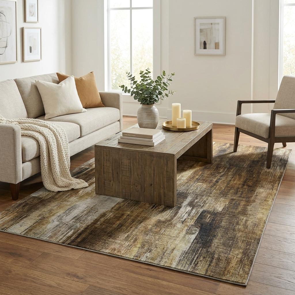 5' X 8' Chocolate And Brown Abstract Shag Washable Area Rug With UV Protection - HomeRoots - Flyclothing LLC