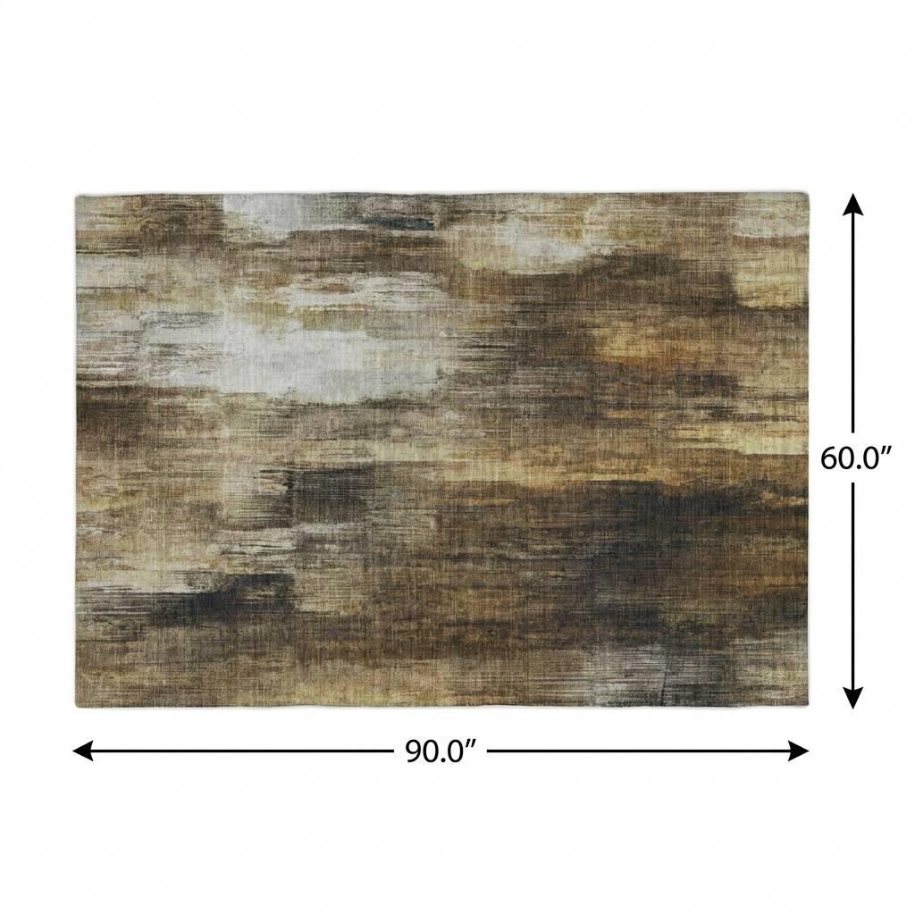 5' X 8' Chocolate And Brown Abstract Shag Washable Area Rug With UV Protection - HomeRoots - Flyclothing LLC