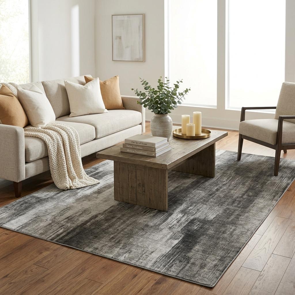 5' X 8' Gray And Black Abstract Shag Washable Area Rug With UV Protection - HomeRoots - Flyclothing LLC